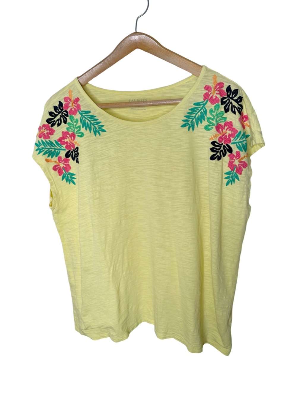 Talbots Size 3X Slub Cotton Sleeveless Top Floral Embroidery Sunny Yellow